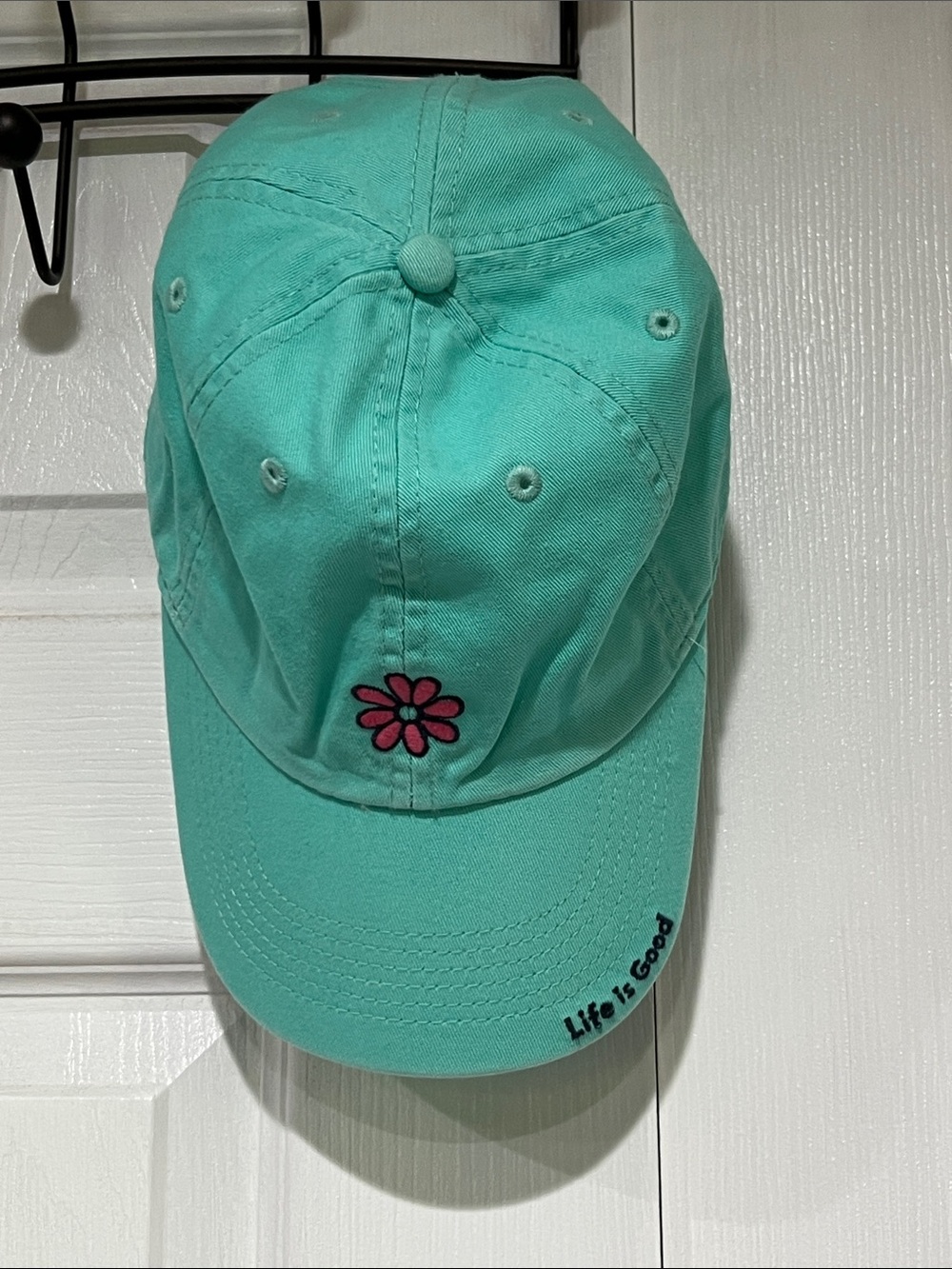 Life Is Good Aqua Baseball Cap with Pink Daisy